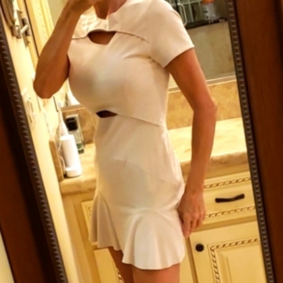 Bebe beige faux suede flirty cutout dress, XS - Picture 4 of 16